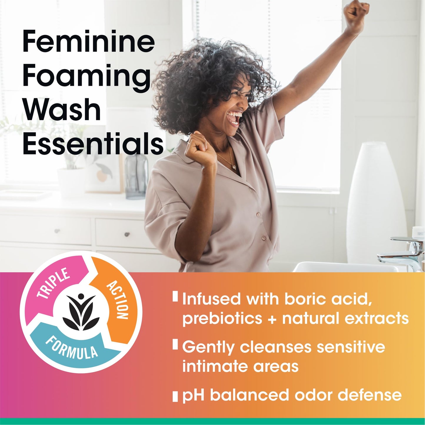 vH essentials Foaming Feminine Wash - Fragrance Free - Ph Balanced, Hypoallergenic, Prebiotics, Natural Botanical Extracts and Vitamins - Odor Eliminating Formula - 6 Fl Oz