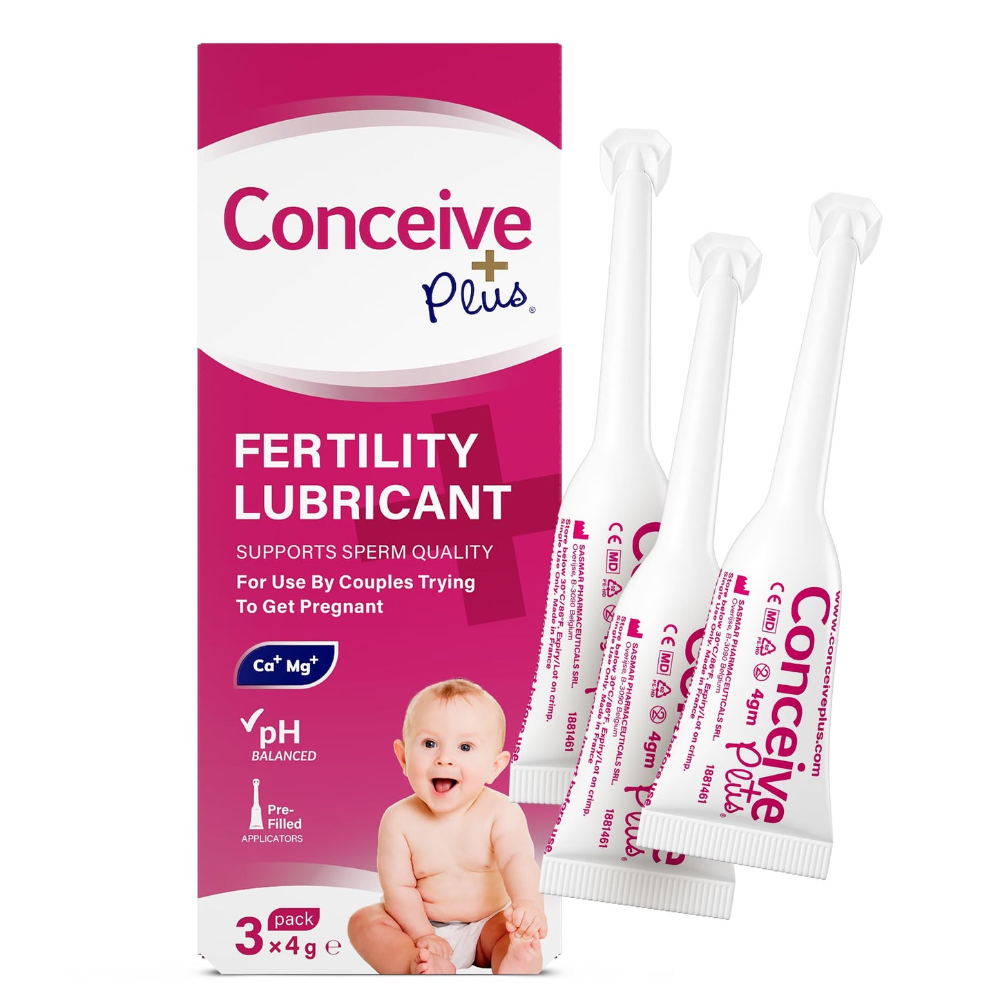 CONCEIVE PLUS Fertility Lubricant Pre Filled Applicators, Fertility & Sperm Friendly Lube for Couples TTC - Water Based Vaginal Moisturizer Safe for Pregnancy | 3 x 4g for Conception Support