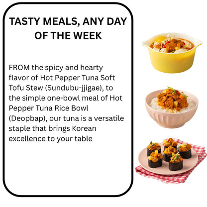 Korean Tuna Can With Hot Pepper Sauce 85g x 5 - Canned Food - Spicy Korean Red Pepper Tuna 고추참치 - Versatile Canned Meat - Ready-to-Eat for Rice, Ramen, Side Dishes