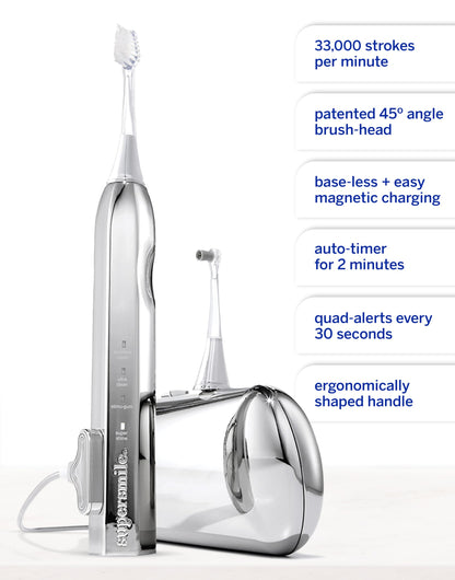 Supersmile Zina45™ Deluxe Sonic Pulse Toothbrush – Rechargeable Electric Brush with Angled Head & Travel Case – for Whiter Teeth and Healthier Gums