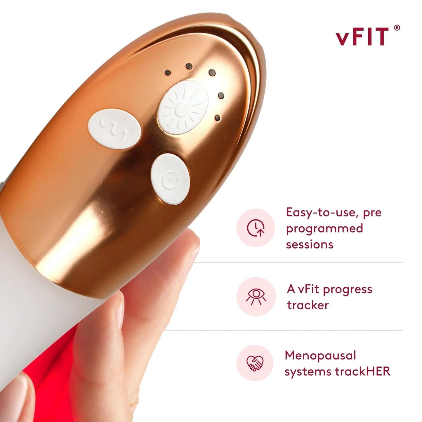 Joylux Rose Gold vFit Red LED Light Device EmpowHER Intimate Wellness System for Menopausal Women & New Mothers, Promotes Natural Hydration & Helps Tighten Pelvic Floor (4-Piece Set)