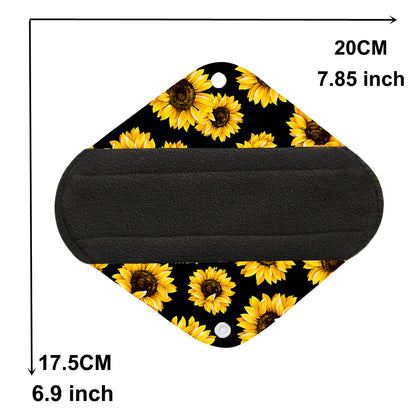 7pcs/Set Reusable Menstrual Pads Including 1pc Mini Wet Bag +6pcs Bamboo Charcoal Cloth Menstrual Incontinence Pads/Reusable Sanitary/Mama Panty Liners (All Randomly Prints)