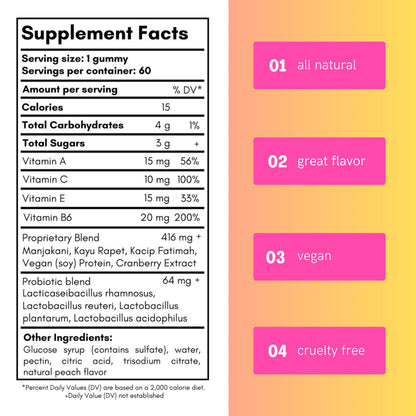 Vaginal Tightening Gummies, 2 Month Supply, V Tight, 60 Vegan Tightener Gummy Vitamins, Natural Tightening Pills for Tighter Vag, pH Balance, Vaginal Health (Peach)