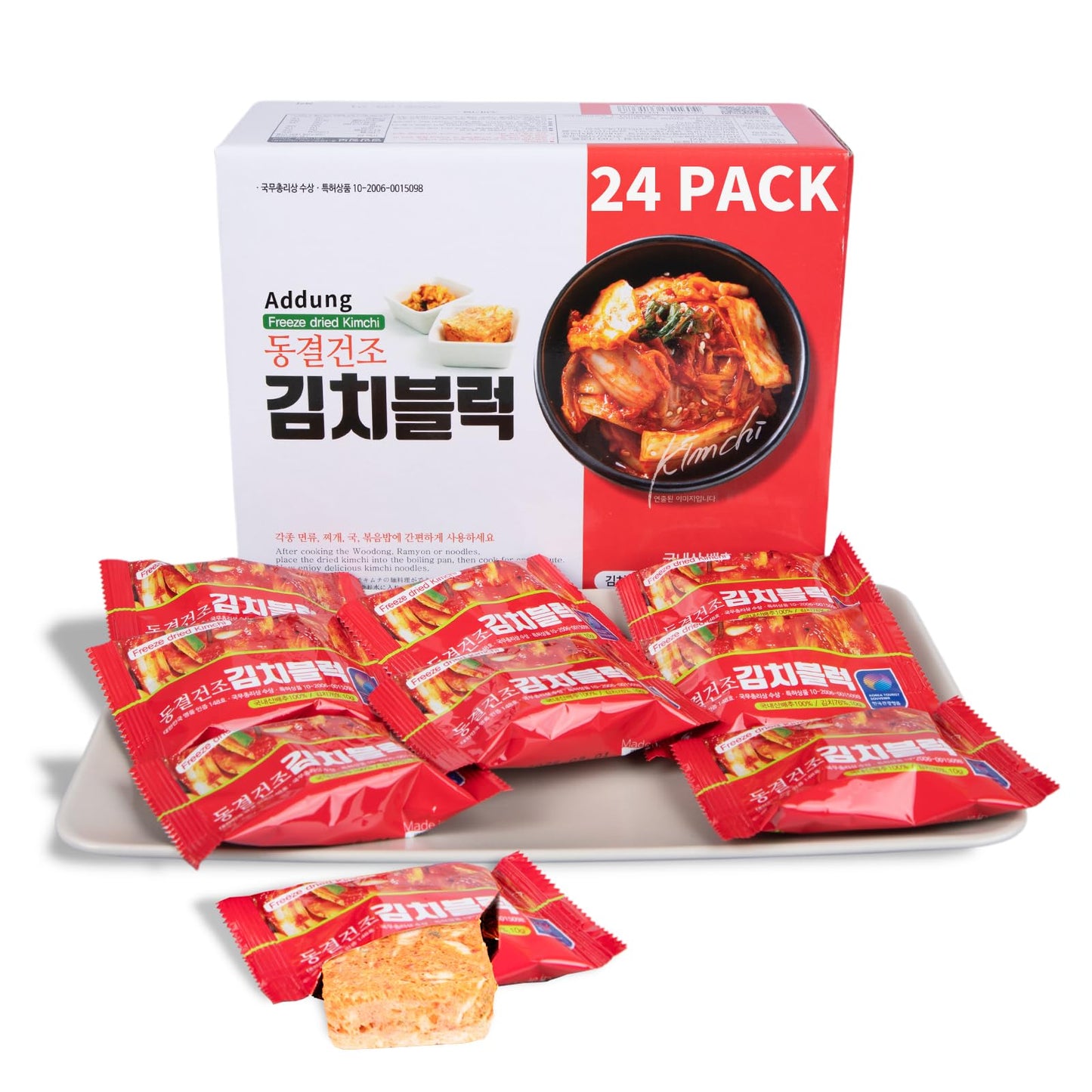24 Pack of 0.35oz Dehydrated Dried Kimchi Block Addung Ramen Toppers Korean Flavor Soup, Fried rice 동결건조김치 (24 Pack of 0.35oz)