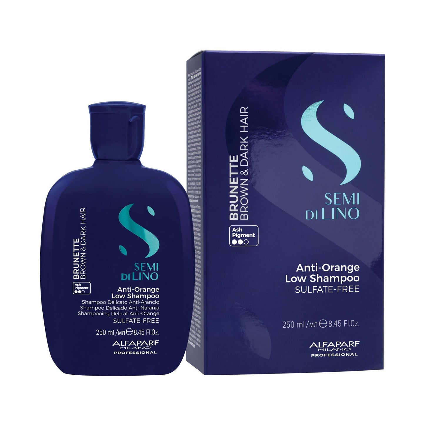 ALFAPARF MILANO Semi di Lino Blue Shampoo for Brunette, Brown, Chestnut & Dark Hair - Anti Orange Shampoo - Sulfate Free - Removes Brass & Unwanted Orange Tones (8.45oz)