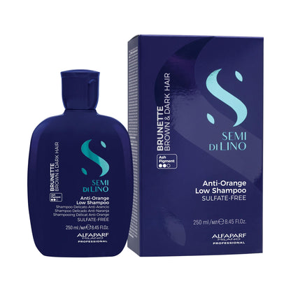 ALFAPARF MILANO Semi di Lino Blue Shampoo for Brunette, Brown, Chestnut & Dark Hair - Anti Orange Shampoo - Sulfate Free - Removes Brass & Unwanted Orange Tones (8.45oz)