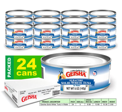 GEISHA Solid White Tuna In Water 5oz(Pack of 24), Canned Albacore Tuna | No Trans Fat - No Sugar Added – Kosher Certified – Gluten Free – Omega 3 – Good Source of Protein