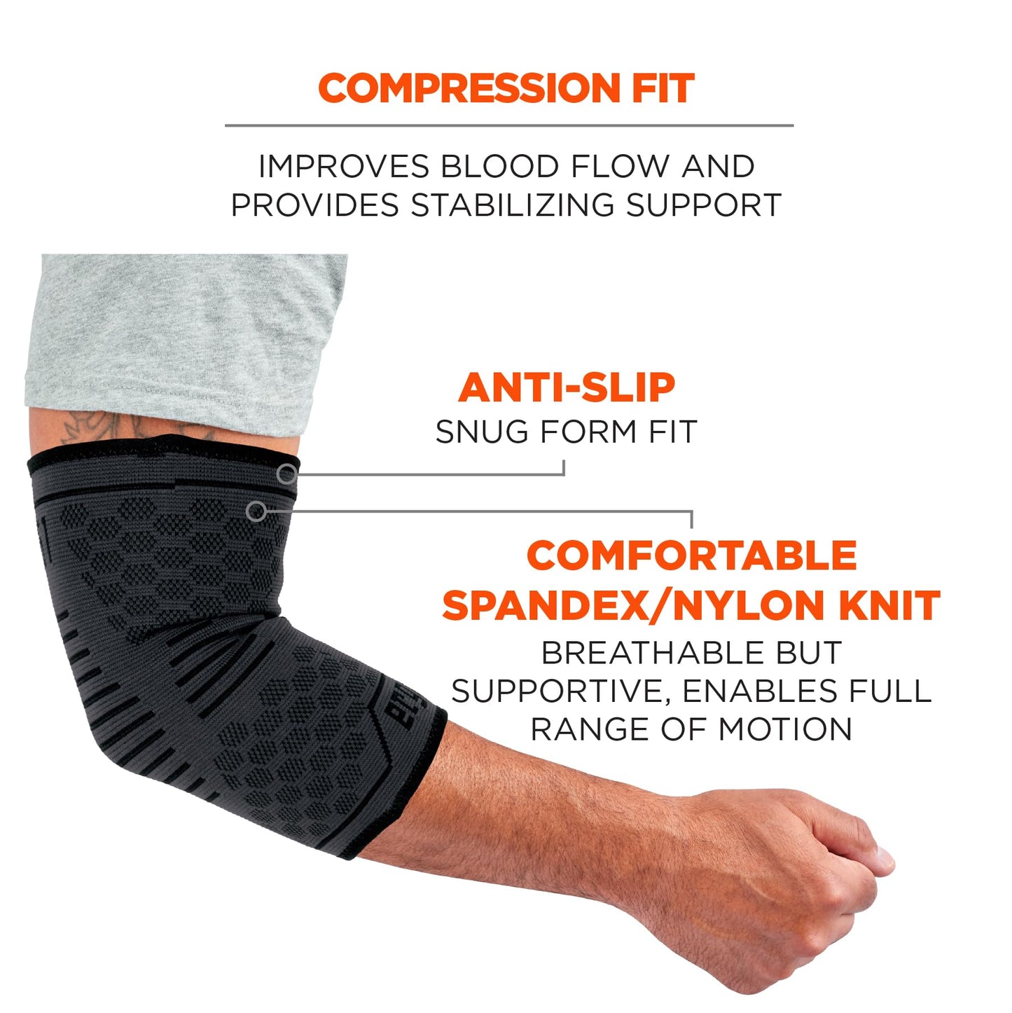 Ergodyne - 16593 ProFlex 651 Elbow Compression Sleeve, Brace Support for Men and Women Black Medium