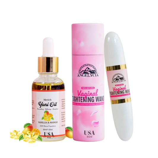 ANGELYCIA Ultimate Feminine Rejuvenation Combo, Virginity Wand and Feminine Yoni Detox Oil Vanilla&Mango, Vaginal Tightening Solution, Restores pH Balance for Women,