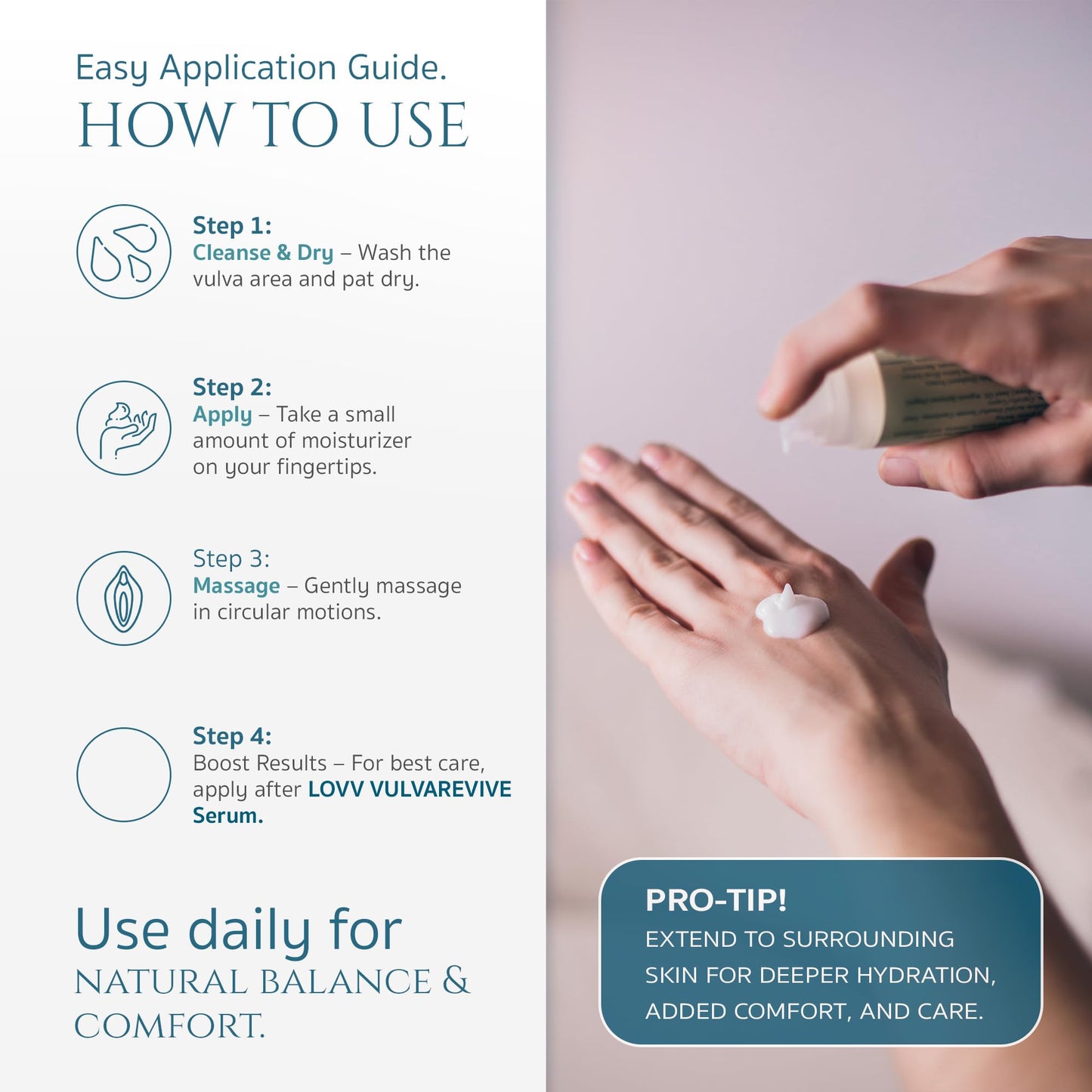 LOVV Instimoist Vulva |2 Oz| Moisturizer Lotion Fast Absorbing with Hyaluronic Acid Prebiotics and Probiotics for Daily Feminine Care Soothes Dryness and Restores Balance to Sensitive Intimate Skin