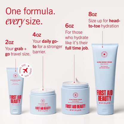 First Aid Beauty - Ultra Repair Cream - Hydrating Face & Body Moisturizer - Whipped Colloidal Oatmeal Clinically Proven to Strengthen Skin Barrier in 7 Days - Helps Relieve Eczema, 6oz Plus 1oz Tube