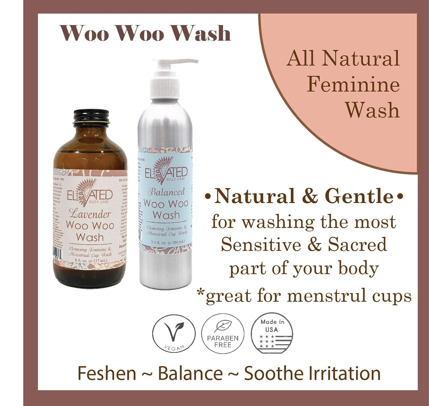 Natural Feminine Wash For Women - Woo Woo Wash Gentle Herbal Infused Intimate Care - Daily or Postpartum - Plant Based Vegan Vaginal Wash in Glass Bottle (Lavender, No Pump)