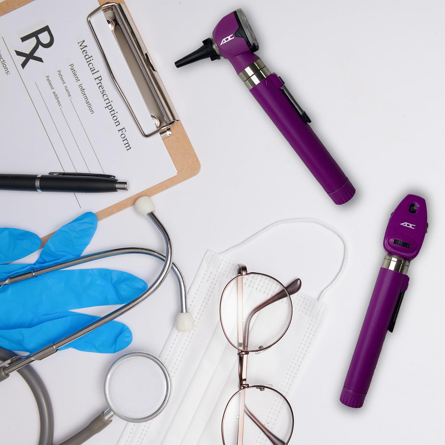 ADC Otoscope/Ophthalmoscope Diagnostic Set, Pocket Size, LED Lamp, 2.5V, Hard Case, Diagnostix 5110NL, Purple
