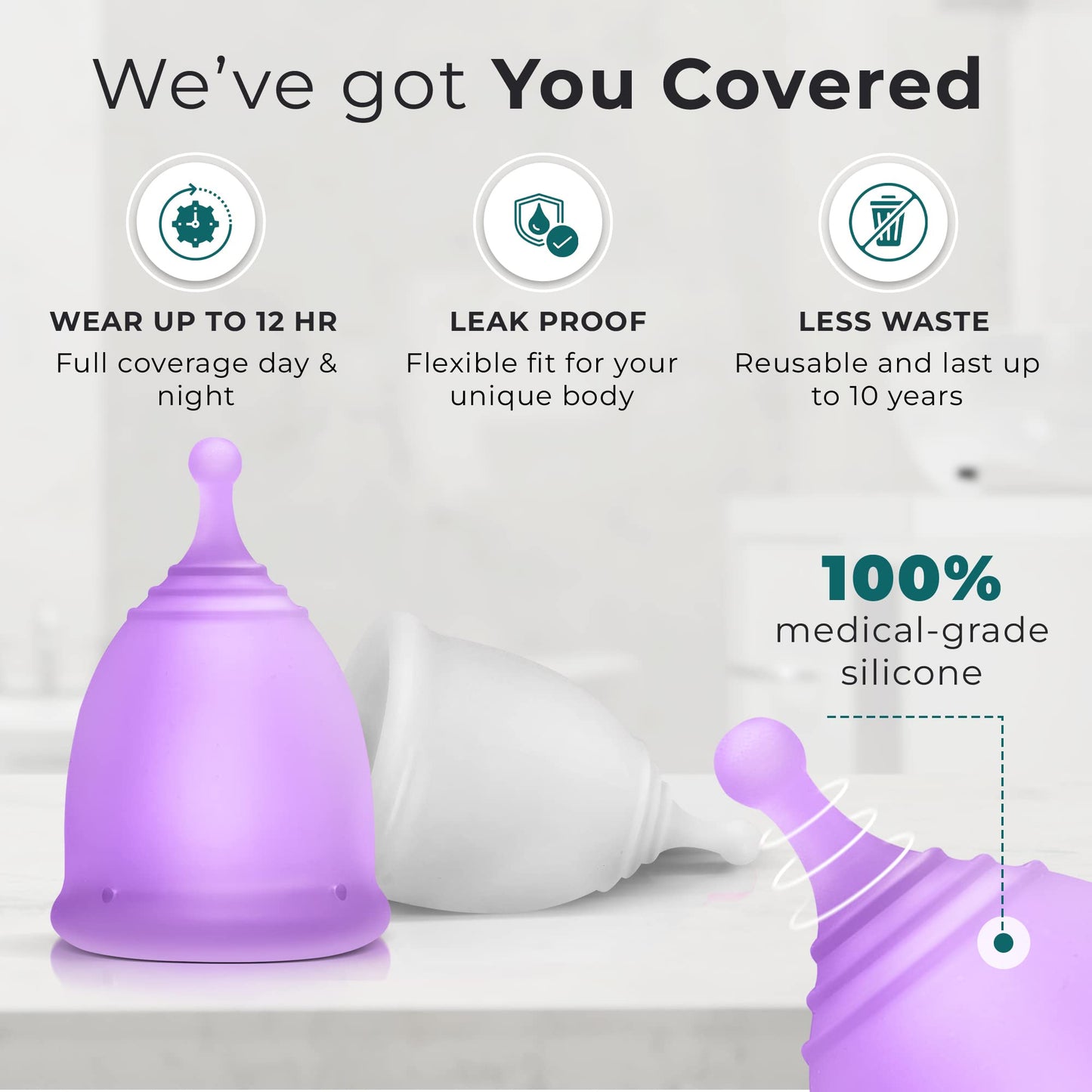 Menstrual Cup Sterilizer - Modern Menstrual Cup Cleaner Unscented Sanitizer - 2-Minute Automatic Steam Wash - Holder Fits Small Soft & Large Period Disc - 99.9% of Germs (Steamer + Cups)
