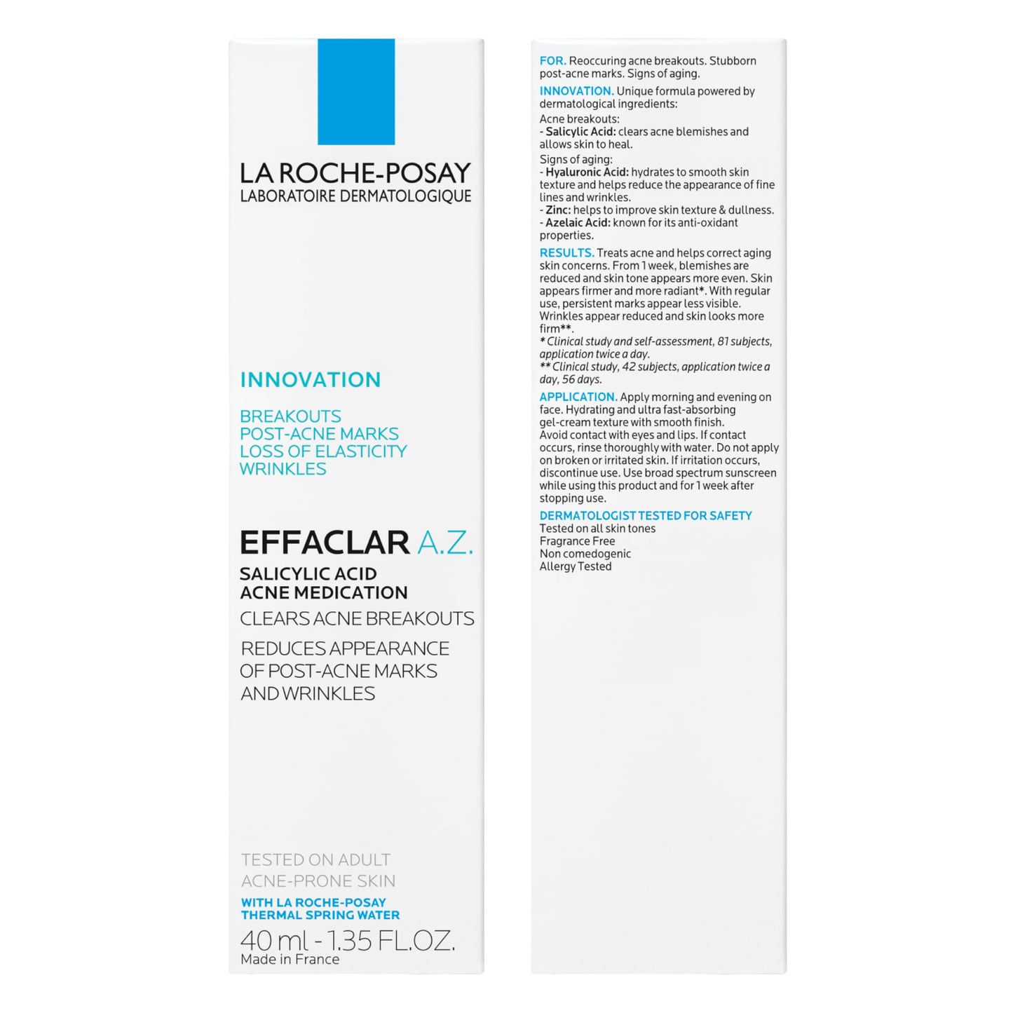 La Roche-Posay Effaclar A.Z. Gel, Azelaic Acid & Salicylic Acid for Acne Treatment, Anti-Aging & Acne Scars, Dual Action Medicated Face Gel for Breakouts & Signs of Aging, 1.35 oz