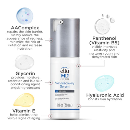 EltaMD Skin Recovery Face Serum, Redness Relief, Facial Serum Visibly Reduces Redness in 24 Hours, For Sensitive Skin, 1.0 oz Pump
