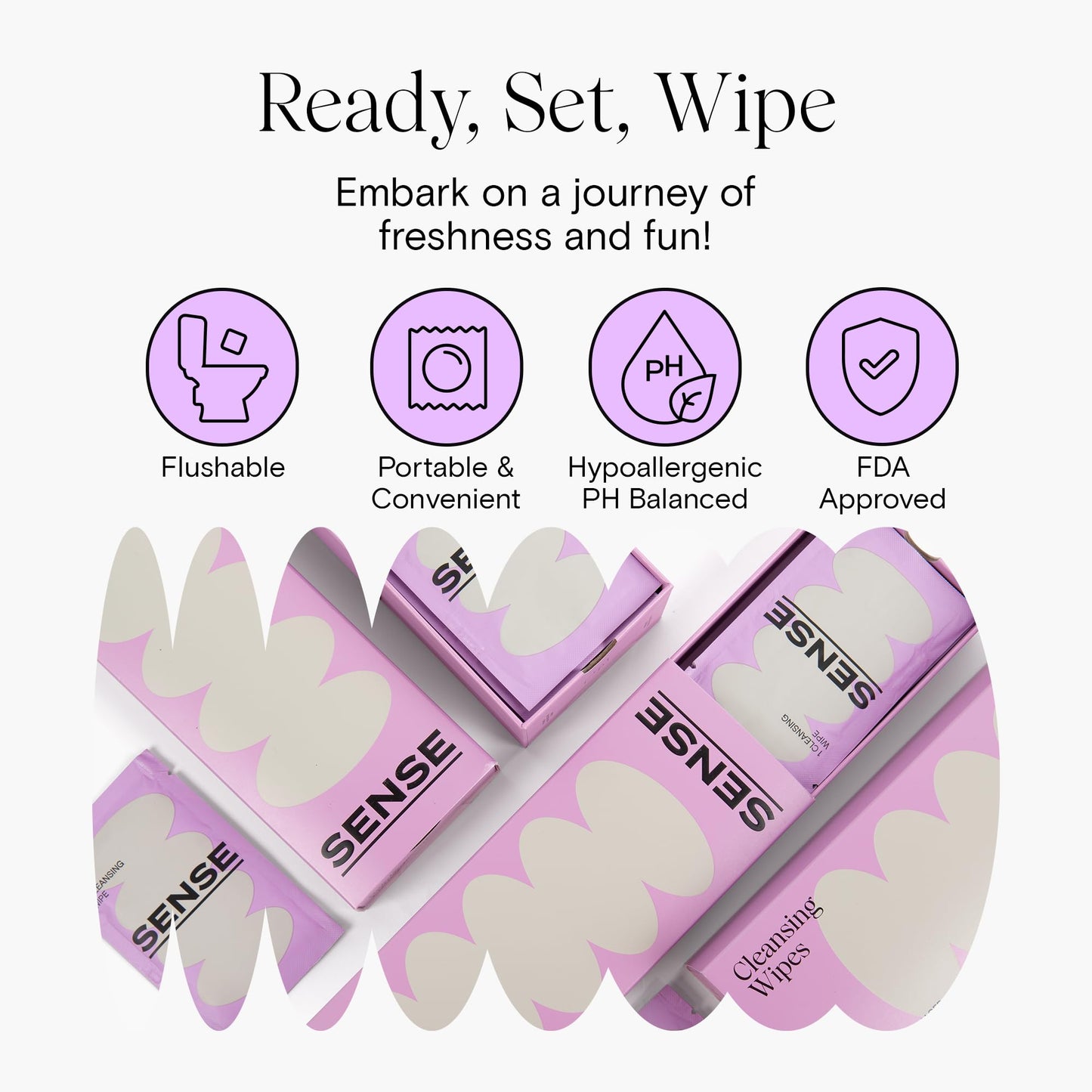 Sense Cleansing Wipes (12 Pack) Individually Wrapped pH Balance Wipes for Women - Made in the USA, Flushable Wipe, On-The-Go Before and After Freshness Intimate Wipe, Feminine Care