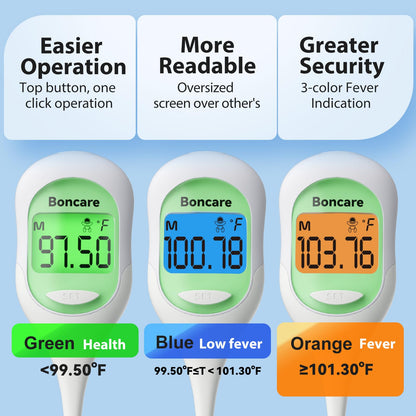 Boncare 9 Seconds Basal Body Thermometer for Ovulation, Oral Thermometer for Adults and Kids - Accurate Rectal Thermometer, with Fever Alarm and Large Display (Light Green)