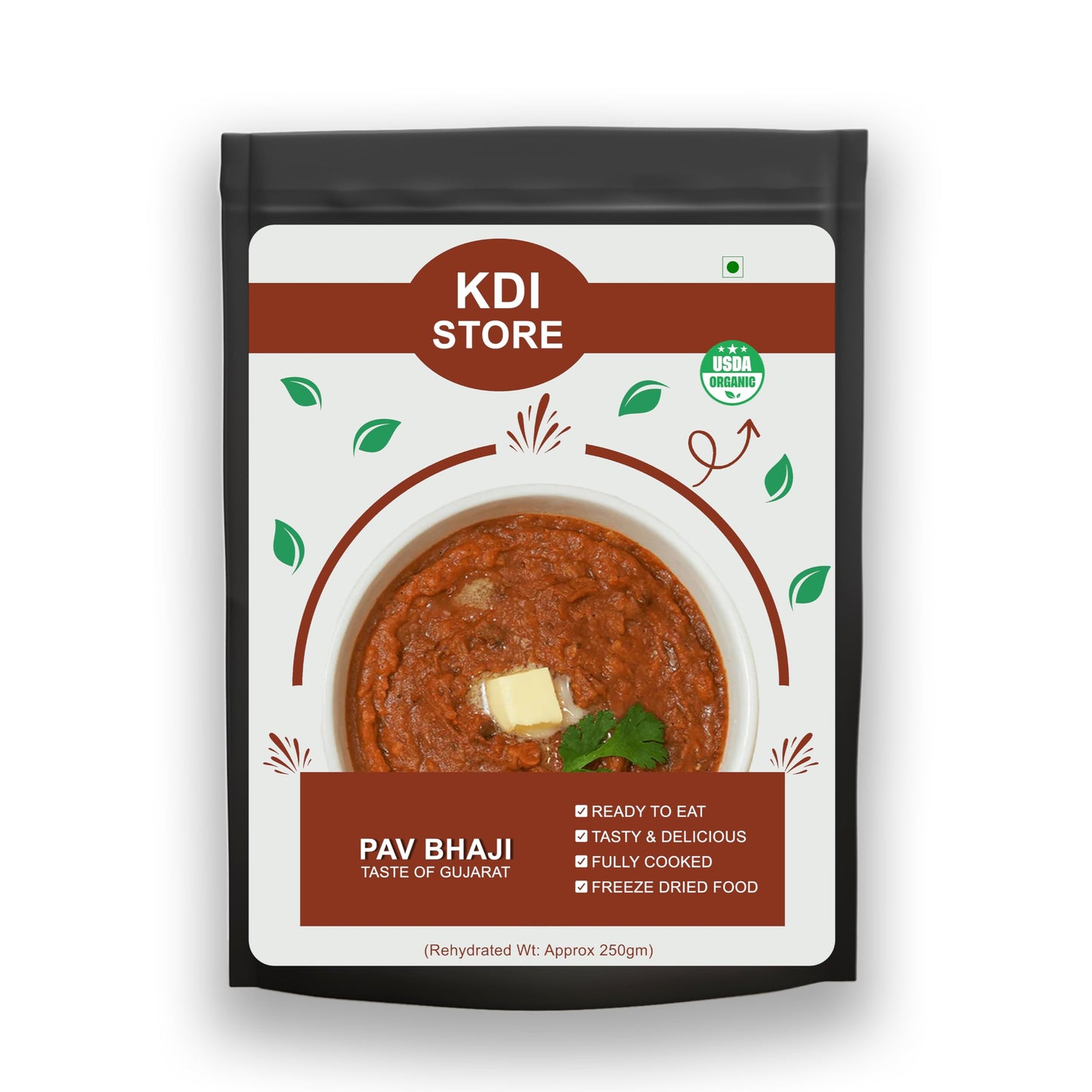 KDI Store Pav Bhaji, Ready to Eat Gujarati Street Food, Organic, Freeze Dried, Fully Cooked, 35g