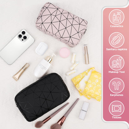 Tampon Holder for Purse Period Bag Waterproof Geometric PU Sanitary Napkin Storage Bag Portable Menstrual Cup Pad Pouch Cute Makeup Bag Feminine Gift Vibrant Blue