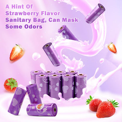 300P Sanitary Napkin Disposal Bags, Luxiv Disposable Sanitary Bags Rolls Personal Care Disposal Bag for Diapers, Tampons, Pad Period Bag Disposal Feminine Hygiene Products Bags with Scent (Purple)