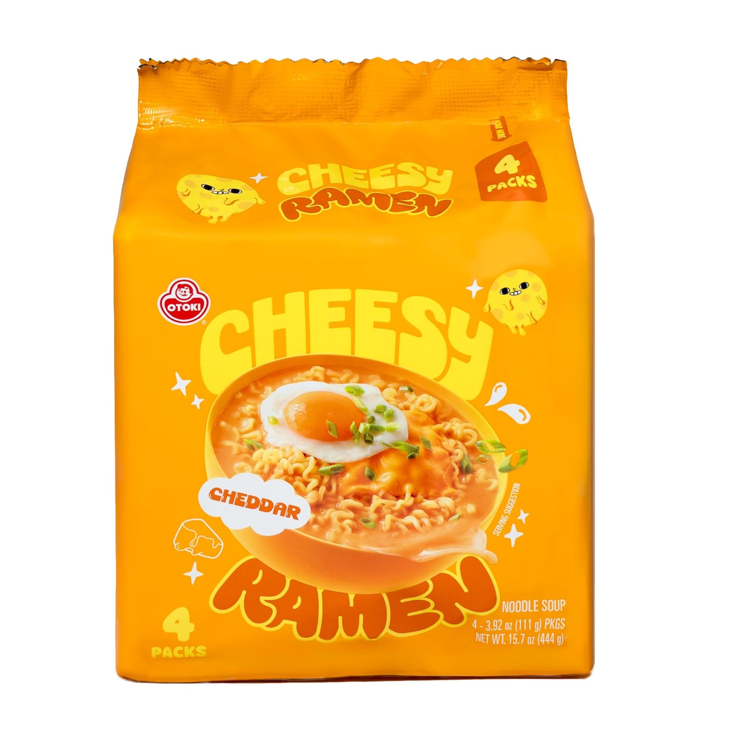 Cheesy Ramen - Cheddar Soup Ramen | Mild Kick, Creamy & Savory Korean Noodles | 3.92 oz (Pack of 8)