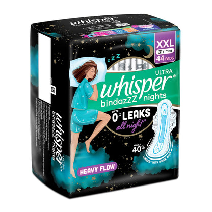 Whisper Ultra Night Sanitary Pads for Women, XL+ 44 Napkins