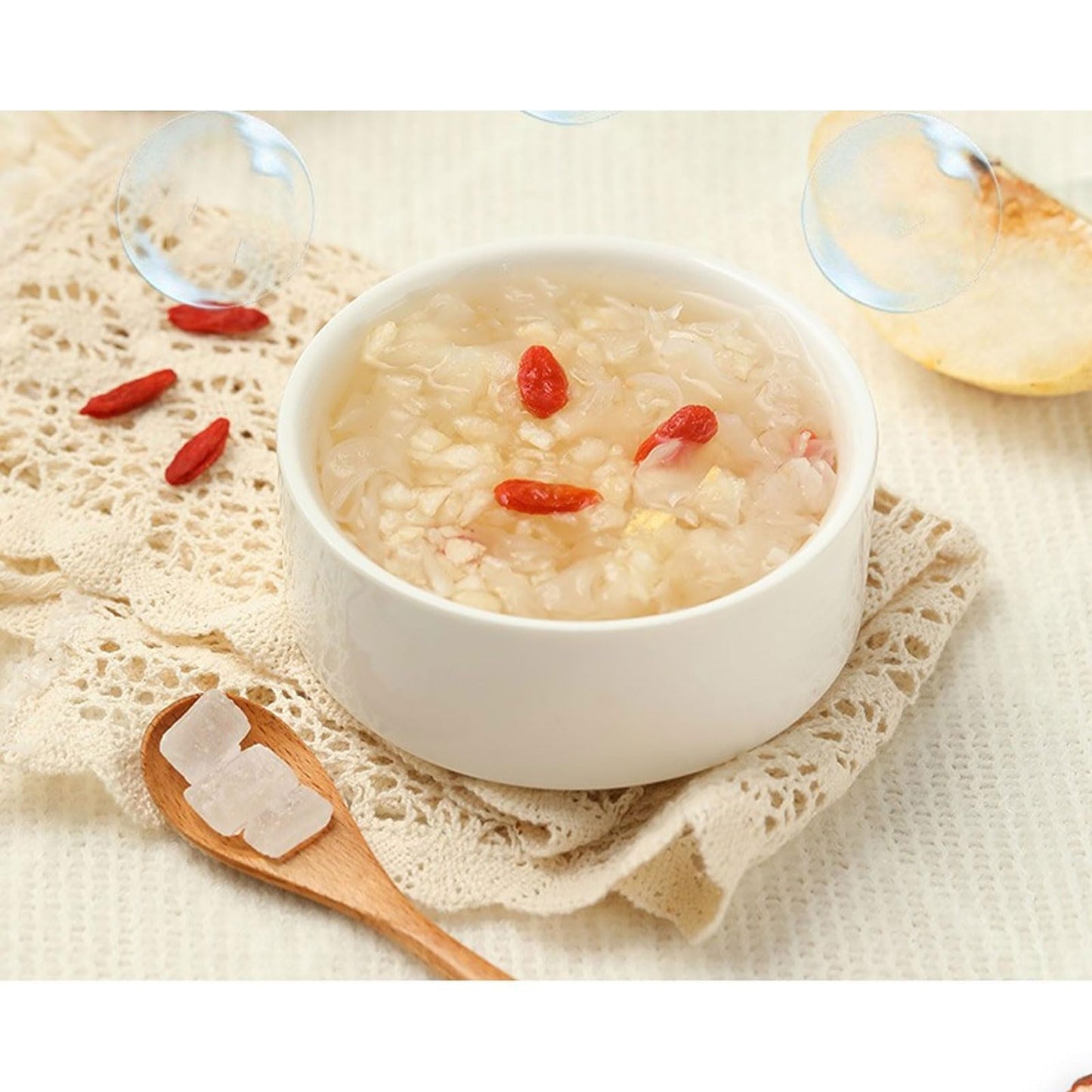 Snow pear medlar Snow fungus soup 5.29 oz/150g (15g * 10 bags/bag) white fungus Starch Soup Powder Freeze dried Tremella soup, instant breakfast Congee, Chinese Dessert breakfast drink