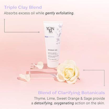 Yonka Masque 103 | Clay Face Mask | Clarify Skin and Tighten Pores with Botanical Extracts and Triple Clay Blend | Oily and Acne Prone Skin | Paraben-Free | 3.30 oz