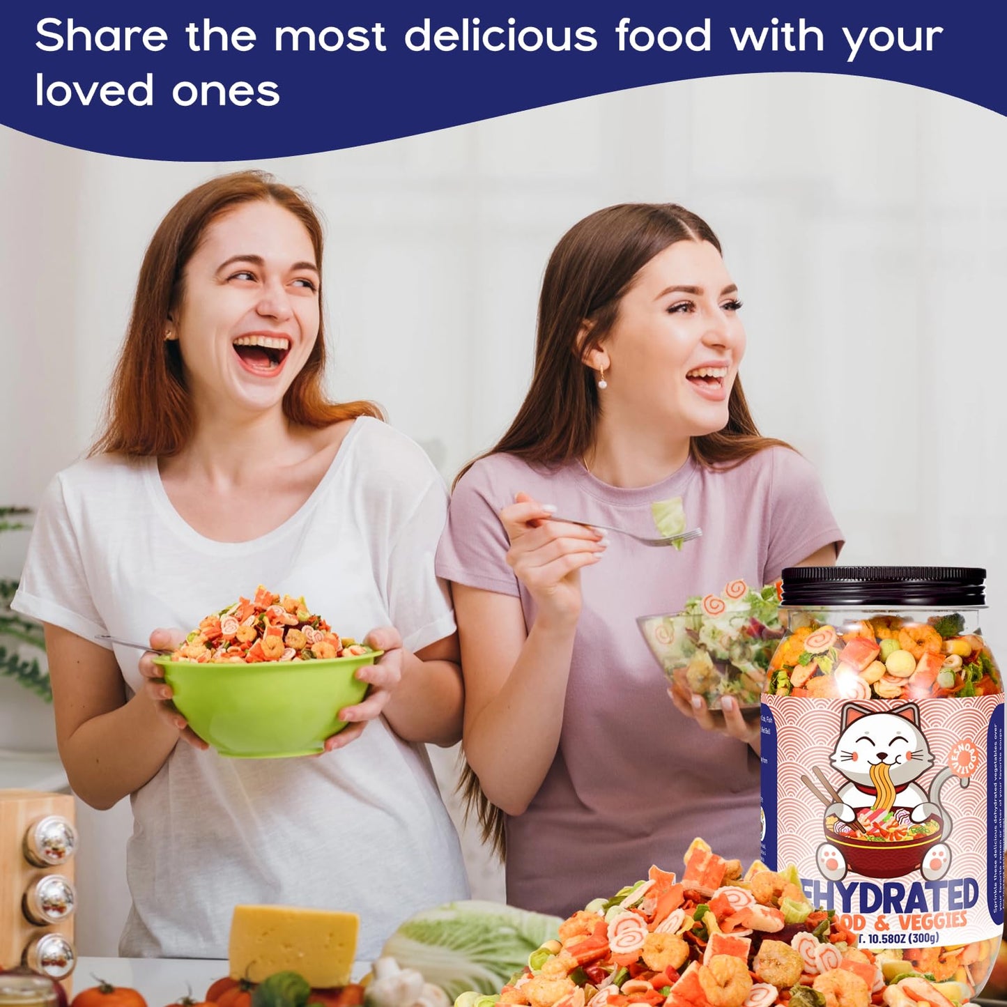Dehydrated Freeze-Dried Seafood & Vegetable Mix - 100% Natural Ramen Toppings for Soups, 11 Mixed Ingredients, No additions, Ideal for Cooking, Pizza, Emergency Supply, 10.58OZ