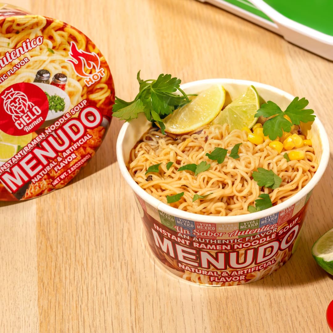Menudo Instant Ramen Noodle Soup, Authentic Mexican Menudo Sopa, No Trans Fat, 9g Protein, Ready to Eat 3 Minute Meal, 6-Pack of 2.82oz Menudo Ramen Bowls