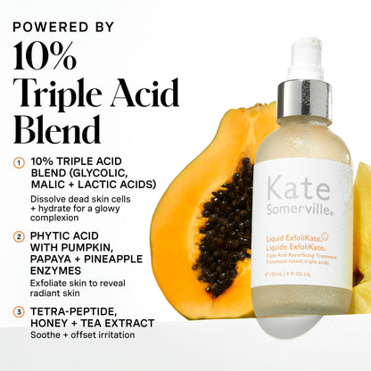 Kate Somerville Liquid ExfoliKate – Triple Acid Resurfacing Treatment, Clinically Formulated AHA Overnight Facial Exfoliator, Smooths Skin and Minimizes Pores, 4 Fl Oz