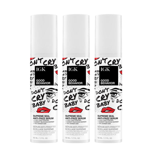 IGK Good Behavior Supreme Seal Smoothing Serum, Anti-Frizz Heat Protectant for All Hair Types, Humidity-Blocking Shine, (3-Pack)