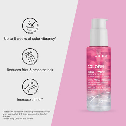 Joico Colorful Glow Beyond Anti-Fade Serum | For Color-Treated Hair | Preserve Hair Color | Prevent Fading | Boost Vibrancy & Softness | With Camellia Oil & Pomegranate Fruit Extract | 2.13 Fl Oz