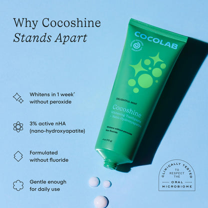Cocoshine Teeth Whitening Toothpaste by Cocolab, Nano-Hydroxyapatite Toothpaste, Non-Fluoride with Xylitol and Coconut Oil, Gently Formulated for Sensitive Teeth, for Adults and Kids, Mint, 4 Oz