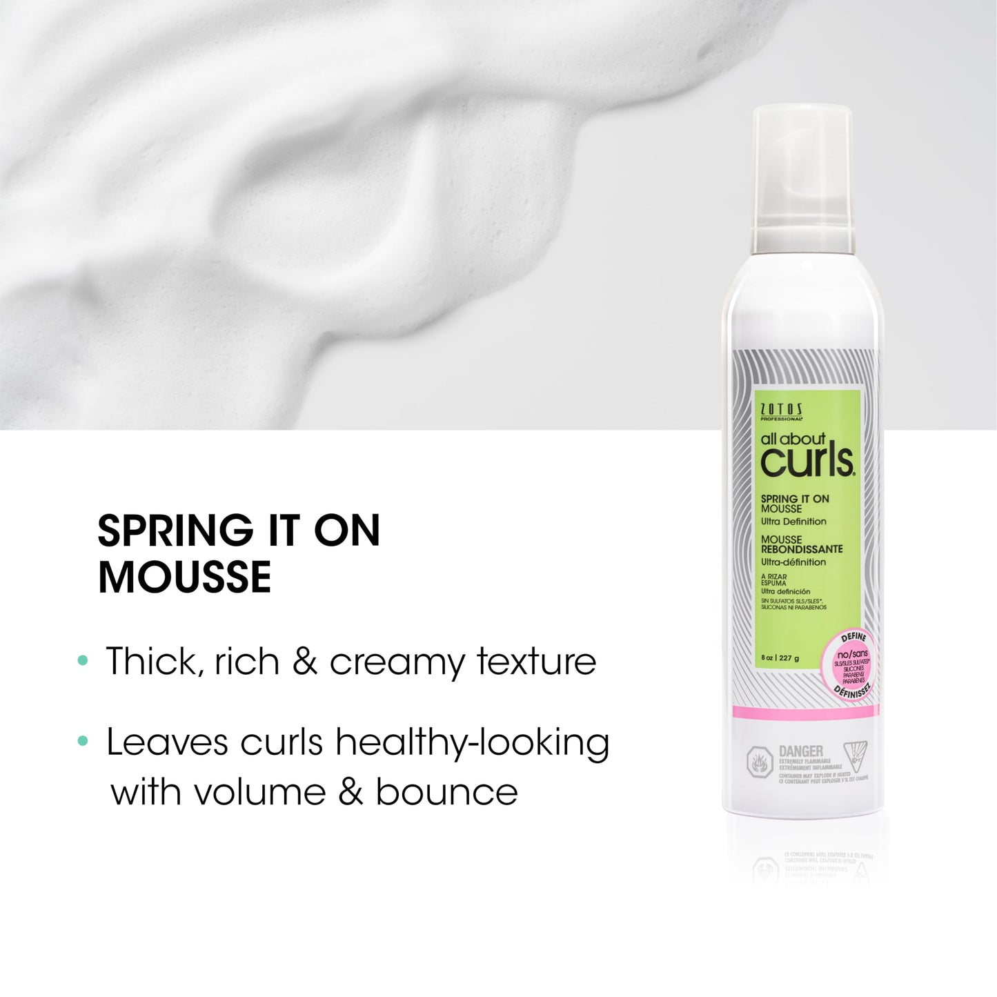 ALL ABOUT CURLS Spring It On Mousse, Ultra Definition, Strengthens & Protects, Vegan & Cruelty Free, Sulfate Free, 8 Fl Oz