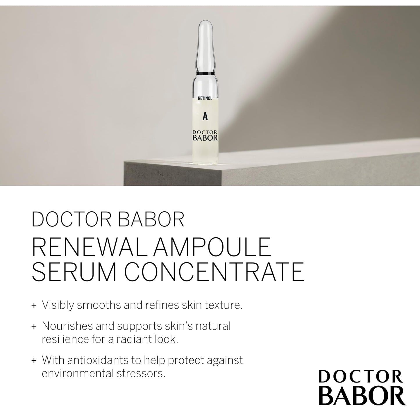 DOCTOR BABOR Renewal Ampoules, Serum Concentrate for Face, with Anti-Ageing Effect, Finer and Smoother Skin, Encapsulated Retinol with Bakuchiol and Tripeptide, Vegan Formula, 7 x 2 ml