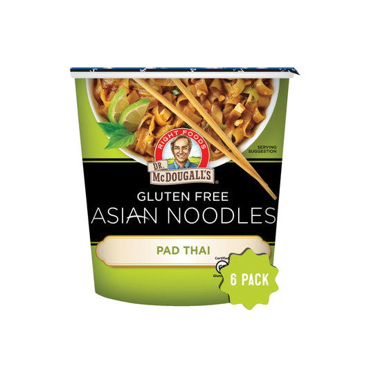 Dr. McDougall's Pad Thai Noodles - Asian Noodles - Gluten Free and Vegan - Instant Ramen Noodle Cups - Vegetarian Ramen - 2 Ounces - Pack of 6