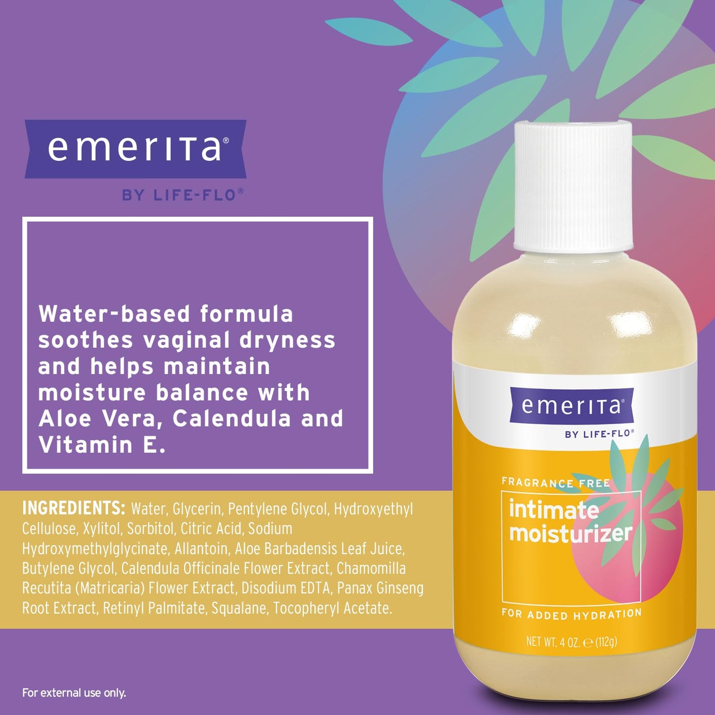 Emerita Intimate Moisturizer - Personal Care for Vaginal Dryness, Vulva Balm, Water Based Cream with Aloe Vera Gel for Vaginal Moisture and Comfort, Estrogen and Paraben Free - 4 fl oz