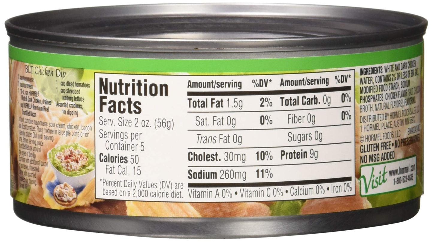 Hormel White & Dark Chicken in Water 95% Fat Free, 10 Ounce, Pack of 12