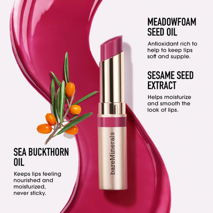 bareMinerals Dewy Lip Gloss-Balm, Hydrating Lip Gloss + Tinted Lip Balm Hybrid, Shine Finish + 24HR Hydration, For Soft + Smooth Lips, Non-Sticky, Vegan