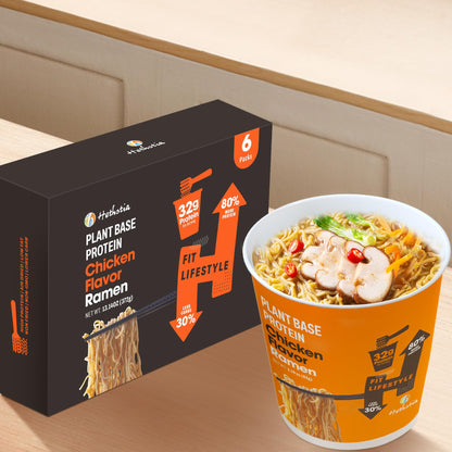 Hethstia Protein Ramen, Chicken Flavor Pre-Packaged Ramen Soup Cup, 6-Pack Instant High-Protein Noodles with 32g Plant Protein, Vegan, Low Fat, Air-Dried, Non-GMO, Healthy Quick Meal