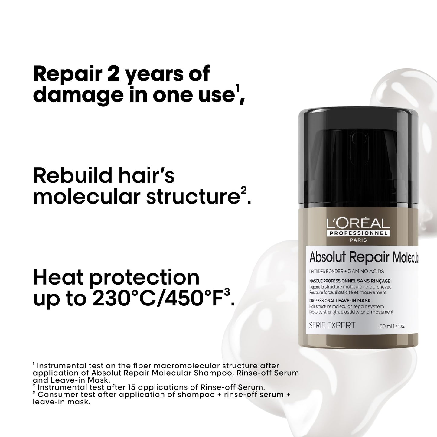 L'Oréal Professionnel Paris Absolut Repair Molecular Leave In Mask - Smooths and Strengthens Hair For All Damaged Hair Types, Protects from Heat