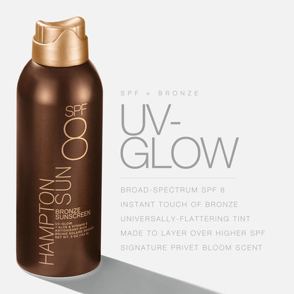 Hampton Sun SPF 8 Bronze Continuous Mist Sunscreen | Sunbathing Enhancer | Touch of Warm Bronze for an Instant, Radiant Glow | Antioxidant-Rich Moisture with Vitamin E + Aloe Vera | Oil-Free