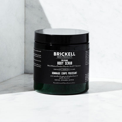 Brickell Men's Polishing Body Scrub for Men, Natural and Organic Body Exfoliator to Remove Dirt, Prevent Blemishes, and Brighten Skin (8 ounce)
