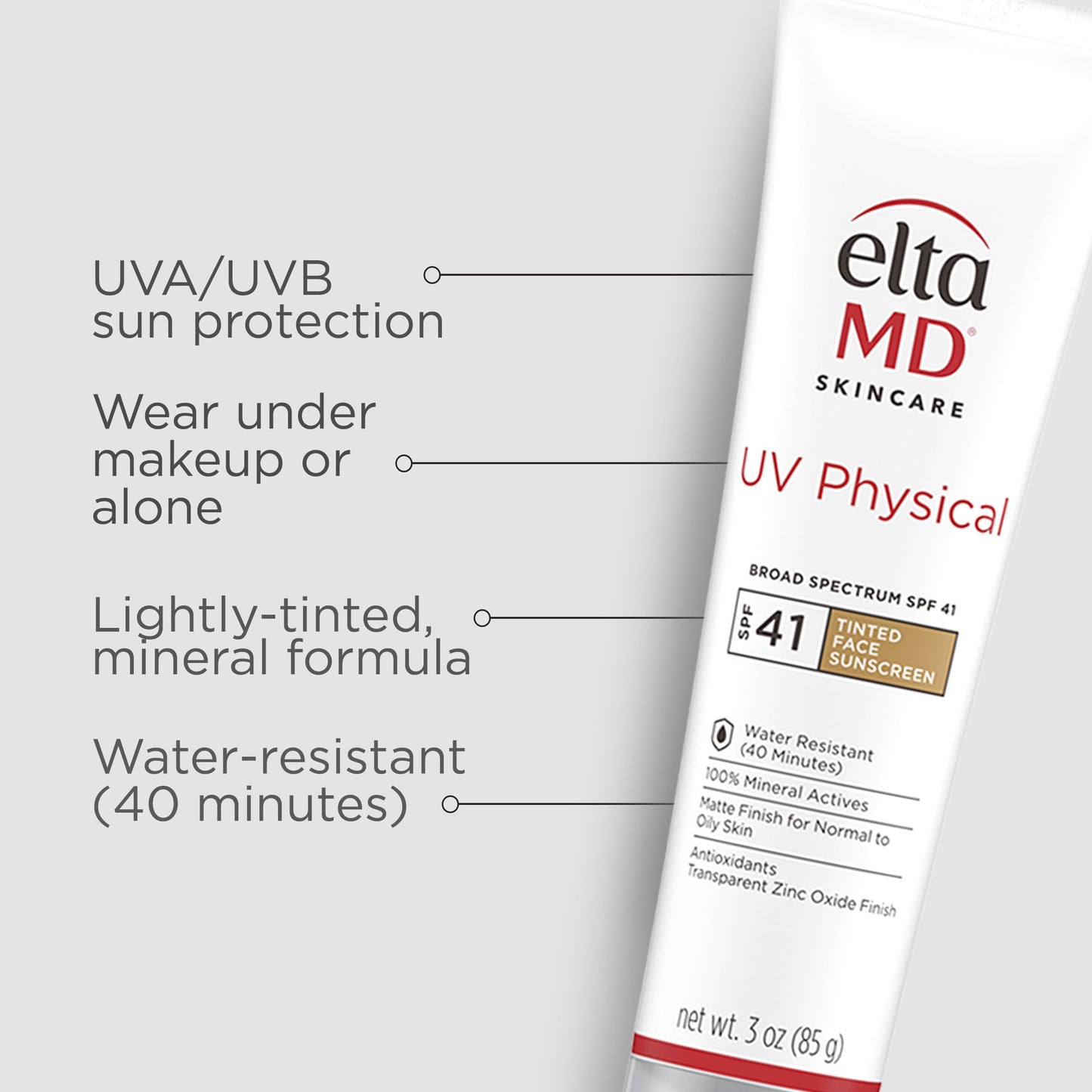 EltaMD UV Physical Tinted Sunscreen for Face, 100% Mineral Active Sunscreen