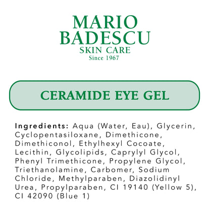 Mario Badescu Ceramide Eye Gel for All Skin Types | Oil Free Eye Gel that Tightens and Smoothes | Formulated with Ceramides & Glycerin, 0.5 Ounce