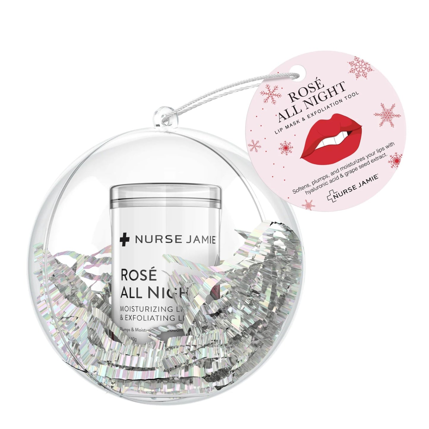 Nurse Jamie Rosé All Night Lip Mask & Exfoliating Tool – Holiday - Hydrating Overnight Treatment for Softer, Smoother Lips