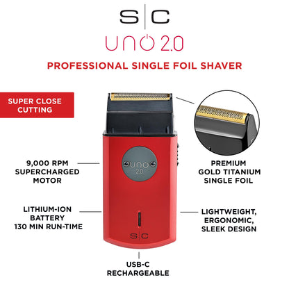 StyleCraft Uno Cordless Single Foil Shaver, Mini Travel Size, Portable, Gold Titanium Premium Head, Turbocharged Motor