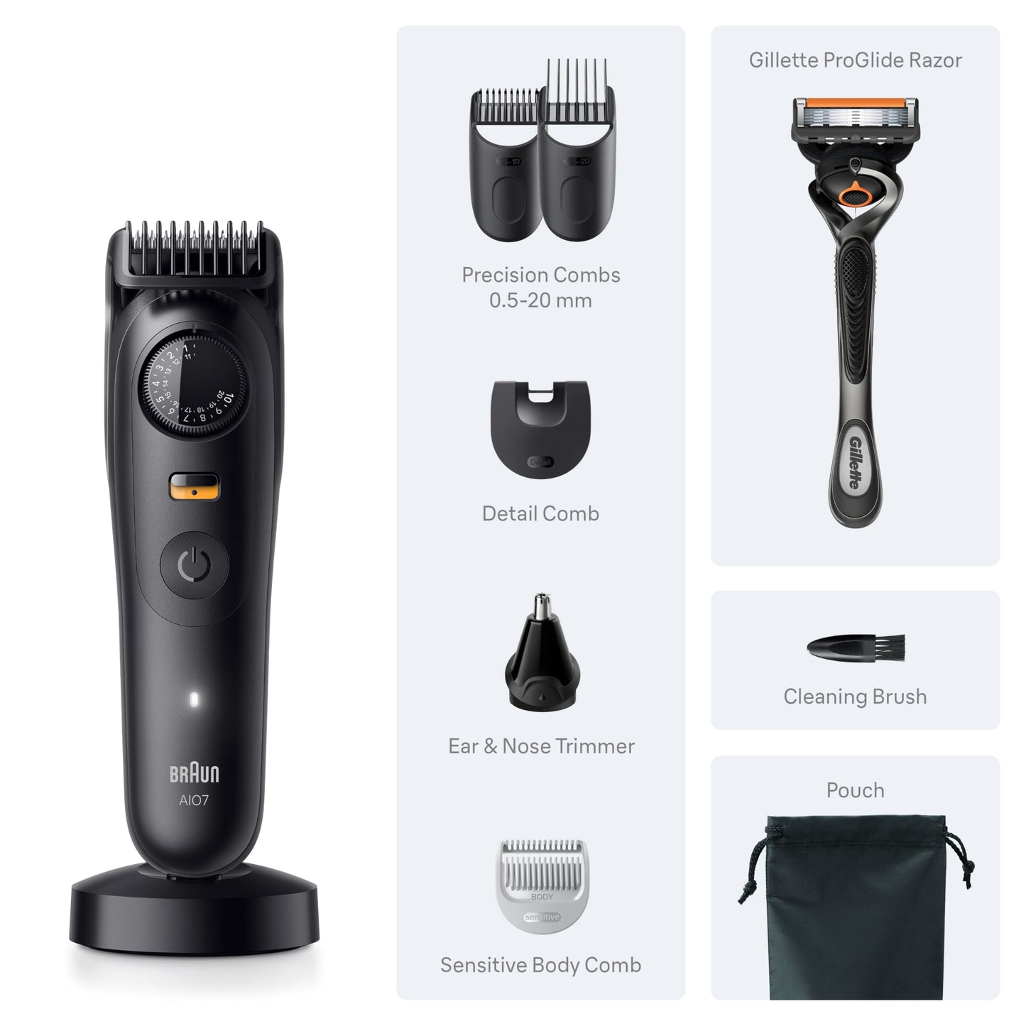 Braun Series 7 All-in-One Beard & Body Grooming Kit for Men, Cordless Trimmer, Hair Clippers & Shaver for Face, Hair & Body with Gillette ProGlide Razor, AIO 7535